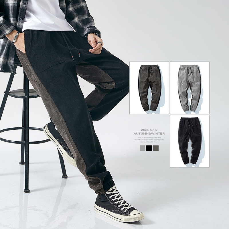 Spring new color contrast casual corset Capris Japanese fat large loose and versatile long pants men's pants