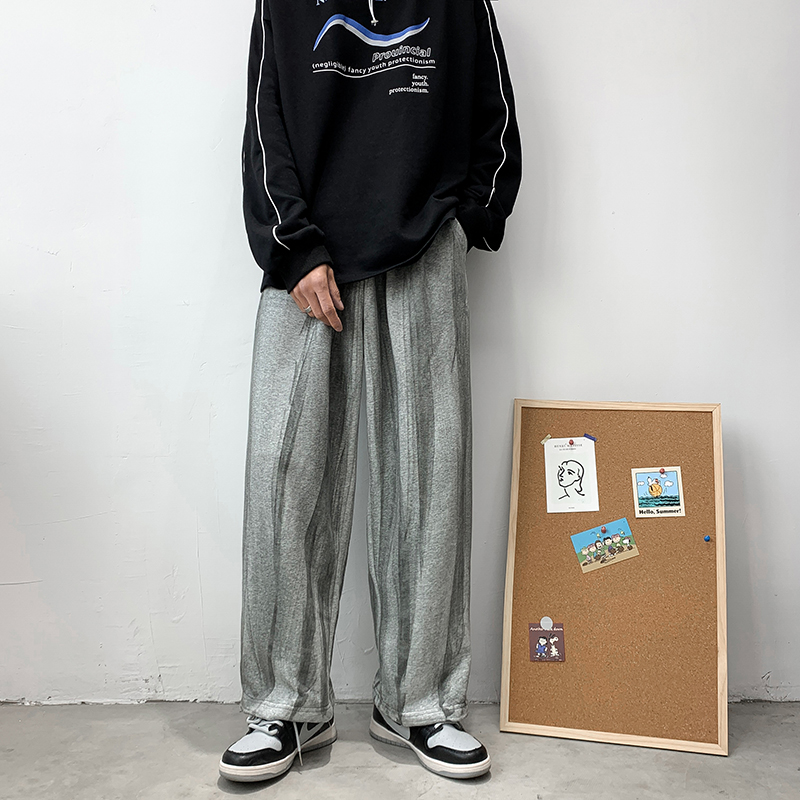 Hong Kong fashion brand neutral pants vertical sense straight tube loose casual sports nine point trend pants