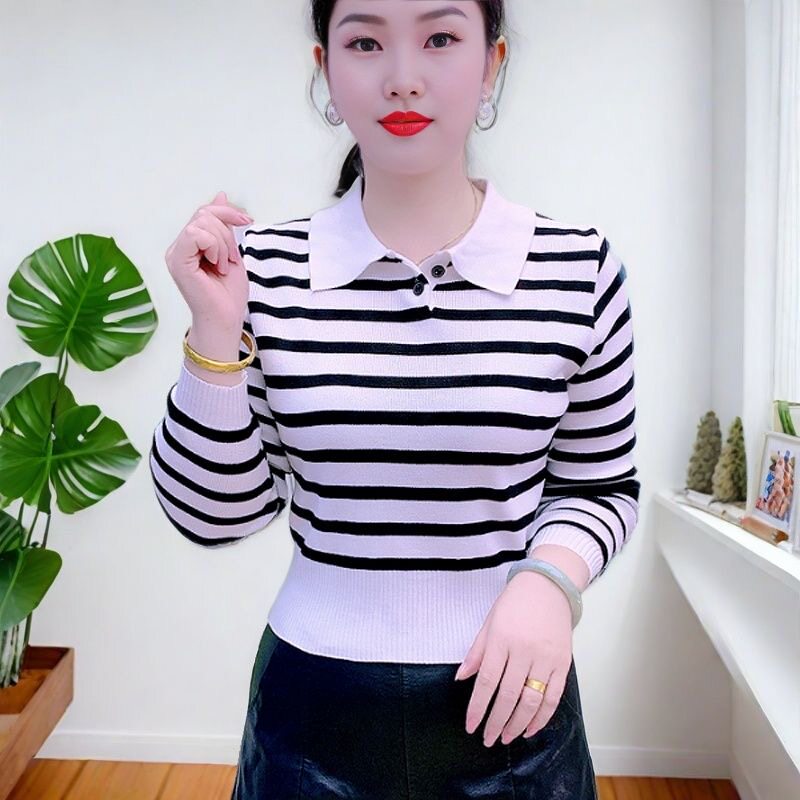翻领冰丝针织衫上衣女2025新毛针织衫