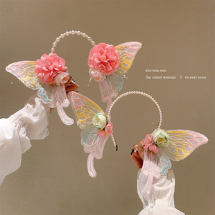 儿童蝴蝶花朵发箍公主风洛丽塔发饰蝴蝶头饰花仙子小精灵女童头箍