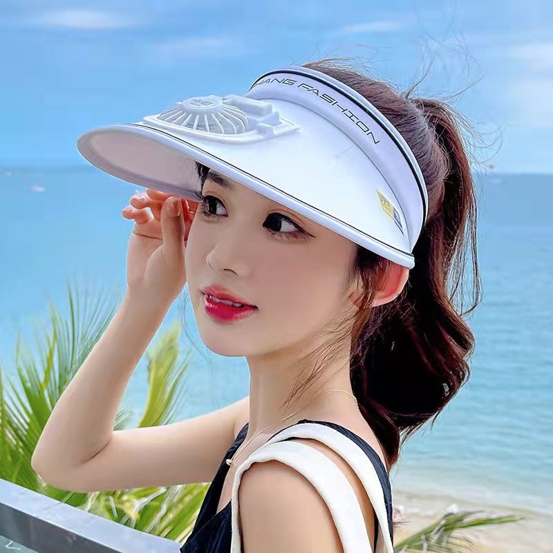 带电风扇的防晒帽子女2025新款防紫外线空顶太阳帽成人遮阳防晒帽