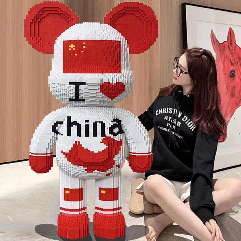 1米中国红暴力熊适用于乐高积木儿童玩具拼图客厅摆件新年生日礼