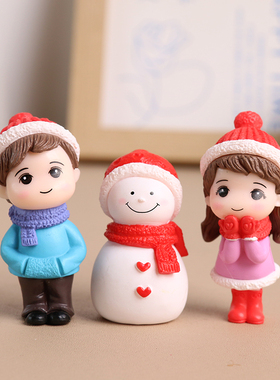 情侣雪人摆设冬装手工小饰品