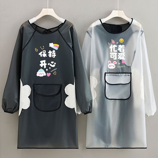 新款加长长袖罩衣TPU网红透明围裙防水防油污洗车游泳馆定制LOGO