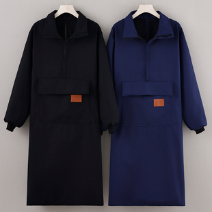 秋冬新款长袖加绒围裙家用厨房防污耐脏做饭防护衣加长罩衣工作服