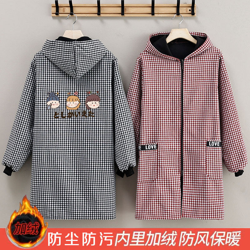 冬季加绒加厚棉格子围裙男女家用厨房防污防尘耐脏上班工作服罩衣,家庭/个人清洁工具,围裙,淘宝优惠券,粉丝福利购,淘宝优惠卷