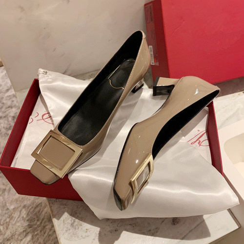 rv方扣新款秋季浅口大象灰高跟鞋