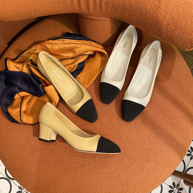真皮小香风单鞋2025春款百搭拼色