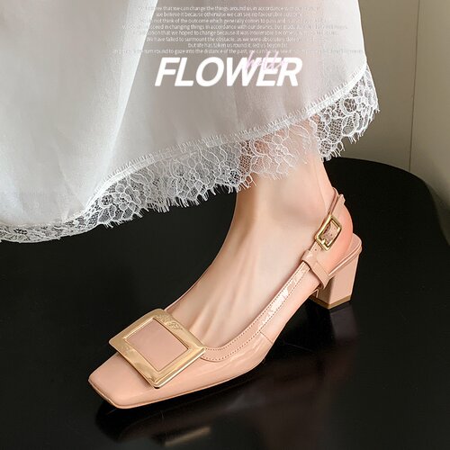 RV女鞋夏季新款方头粗包头凉鞋