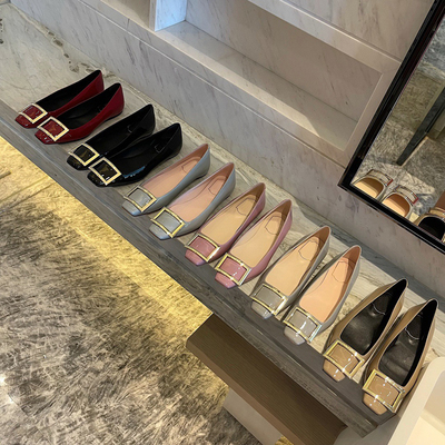 rv平底单鞋时尚金属扣芭蕾舞