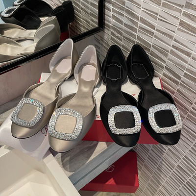 新rv平底鞋女chips水钻方扣单鞋