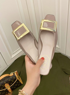 方扣包头拖鞋2026新款夏季粗跟