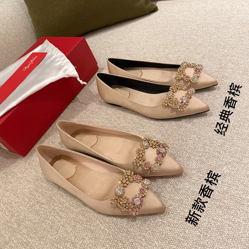 水钻方扣尖头平底鞋细跟婚鞋rv