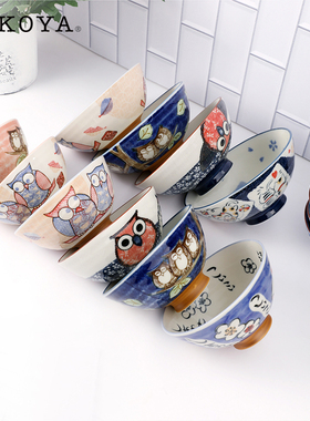 日本米饭碗原装进口美浓烧家用卡通招财猫陶瓷碗釉下彩日式餐具