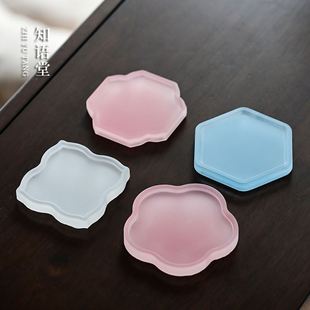 磨砂玻璃杯垫功夫茶杯托茶道隔热垫茶具零配件琉璃主人杯垫小茶碟