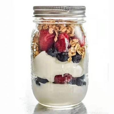 Mason Jar 梅森罐玻璃透明隔夜燕麦早餐杯密封罐奶昔果酱瓶饮料杯