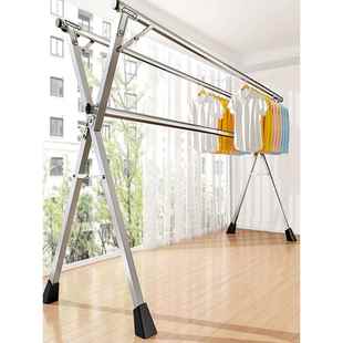 置地晾衣架阳台家用卧室不锈钢室外落地室内晒被子神器折叠伸缩杆