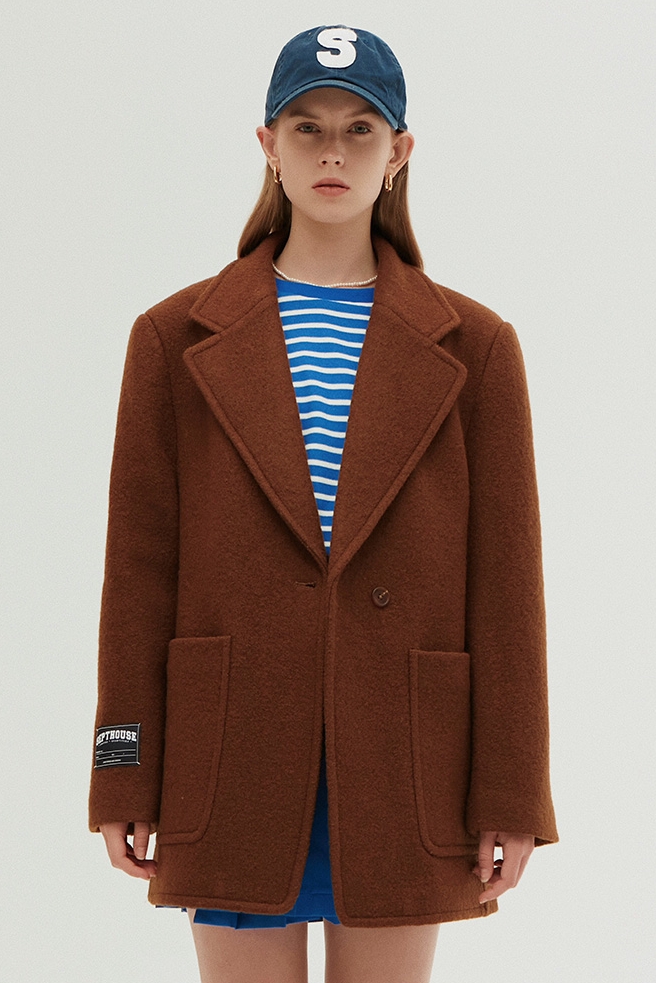 Septhouse 复古深棕色美拉德100%羊毛大衣大口袋廓形西装风衣外套