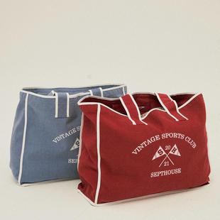 【董洁同款】Septhouse美式休闲撞边印花帆布包休闲单肩包 2色