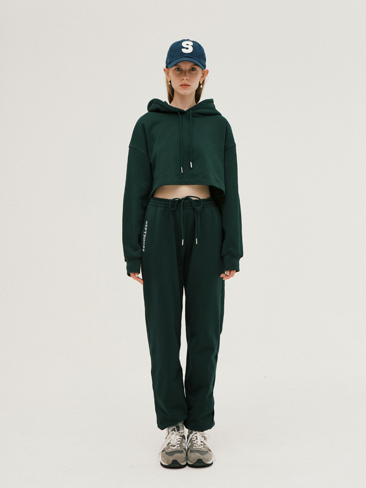 Septhouse 美式运动连帽墨绿短款卫衣高腰刺绣字母运动裤卫裤套装