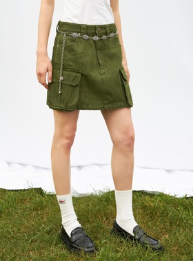 Septhouse 军绿工装风水洗口袋牛仔裙新品休闲短裙女