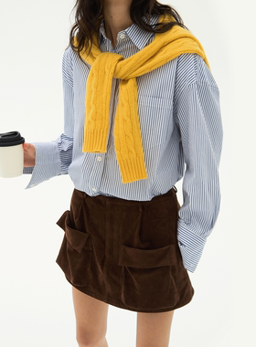 Septhouse 棕色麂皮绒休闲大口袋短裙 进口面料时尚百搭半身裙女