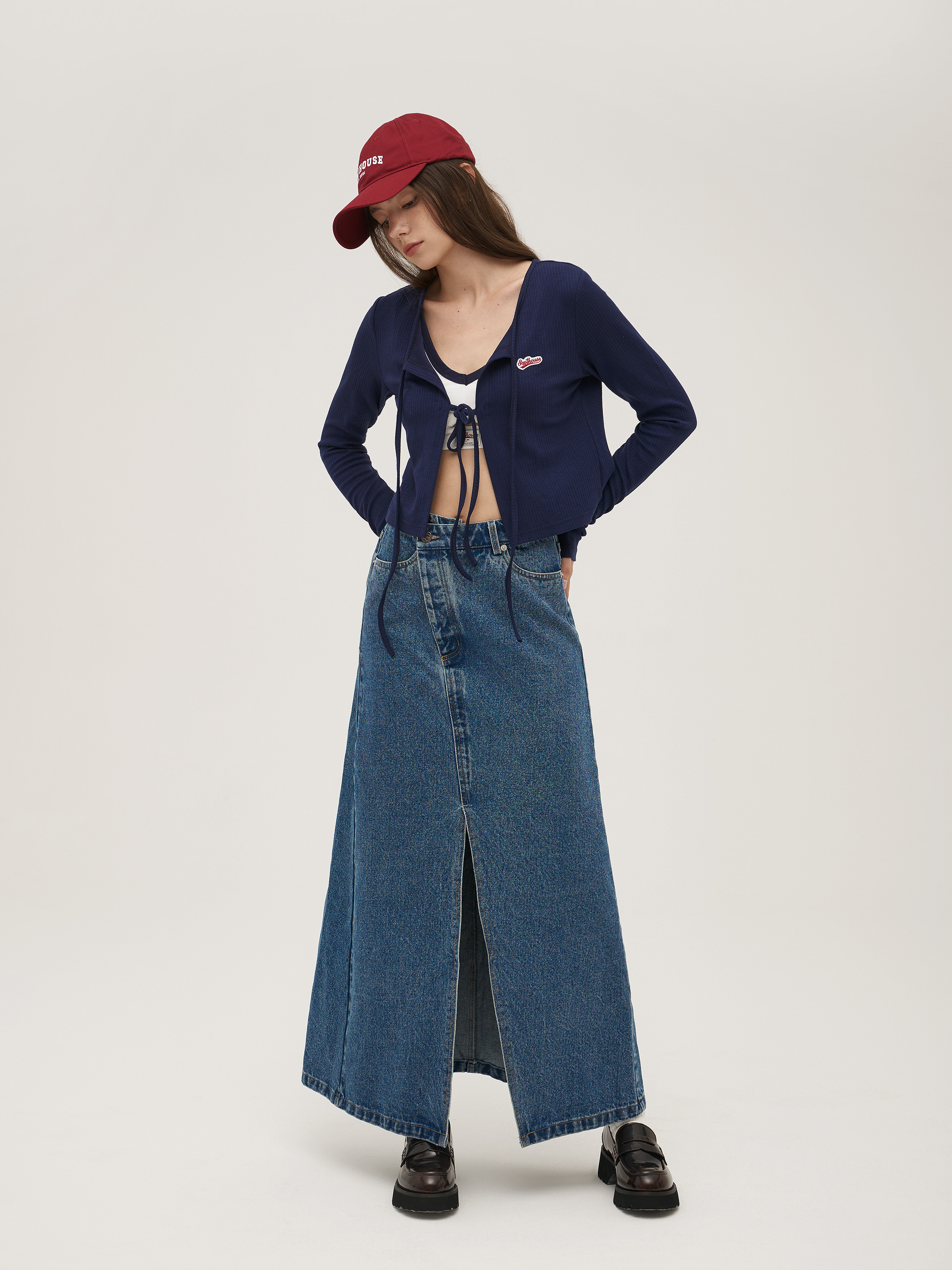 Septhouse 工装不规则高腰牛仔裙 休闲开衩设计感半身长裙女