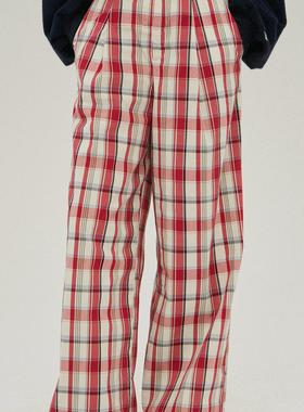 Septhouse 限定红色格子阔腿裤宽松显瘦休闲直筒长裤 新品