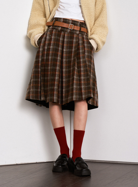 Septhouse 学院风秋冬100%羊毛百褶裙高腰格子半身裙