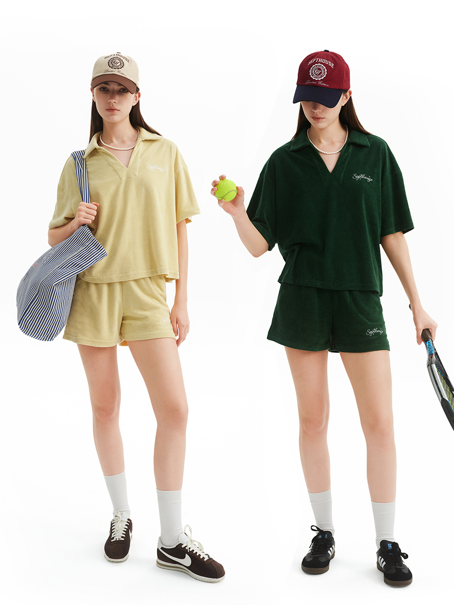 毛巾圈套装棉女美式短袖