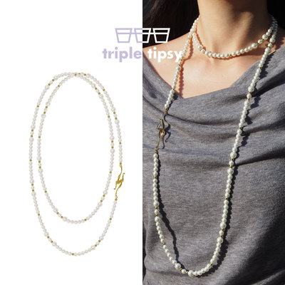 多层珍珠长项链叠戴高级千金风