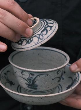 春辰二才青花盖碗功夫茶具民窑风家用泡茶隔热景德镇小众节日礼物