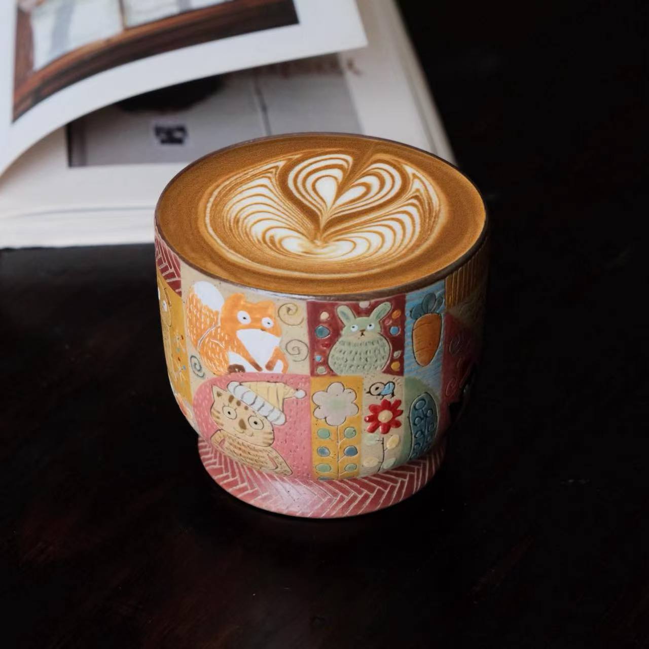 280ml拿铁拉花咖啡杯剔刻动物