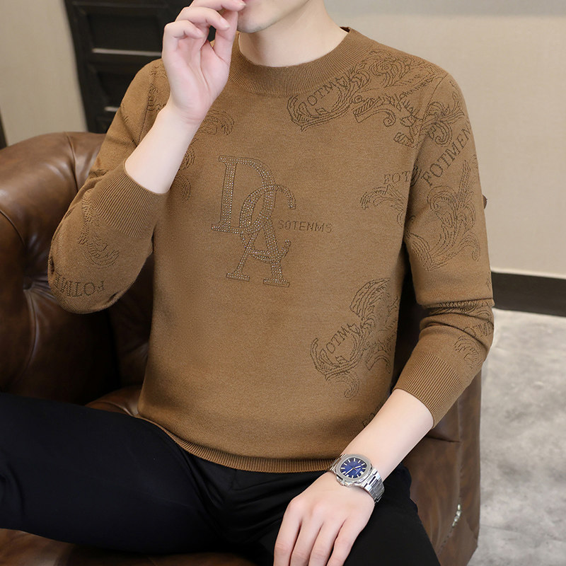 2025新款高级感男士圆领烫钻针织衫休闲百搭保暖打底衫毛衣男款