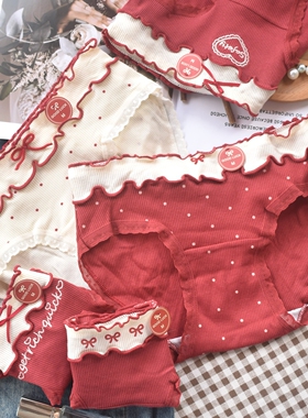 小确幸 蝴蝶结日系甜美本命年幸运红色纯棉内裤女生少女A类婴儿棉