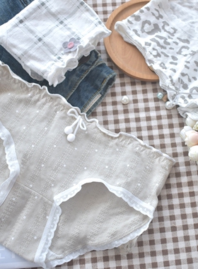 灰色豹纹 日系可爱纯棉内裤女生3条装甜美少女小清新全棉裆三角裤