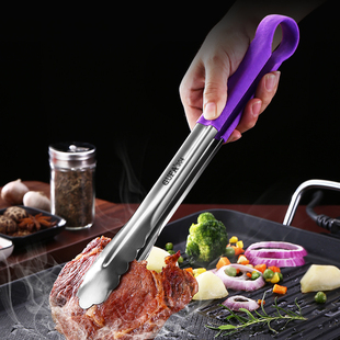 家用不锈钢牛排夹厨房硅胶夹子防烫耐高温菜夹烧烤烤肉食品专用夹