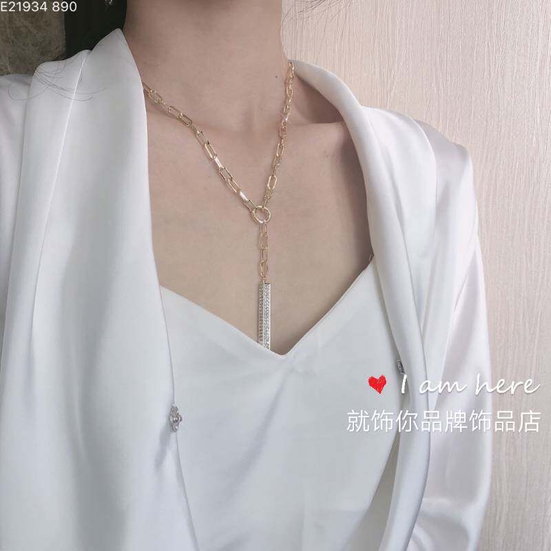 欧比雅比初秋毛衣链个性一字款满钻配饰挂件简约高端ins风项链女