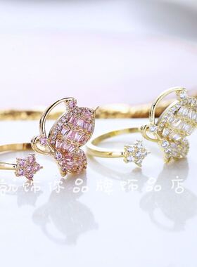 2025新款食指指环大气镶钻蝴蝶开口戒指女ins潮时尚个性网红气质