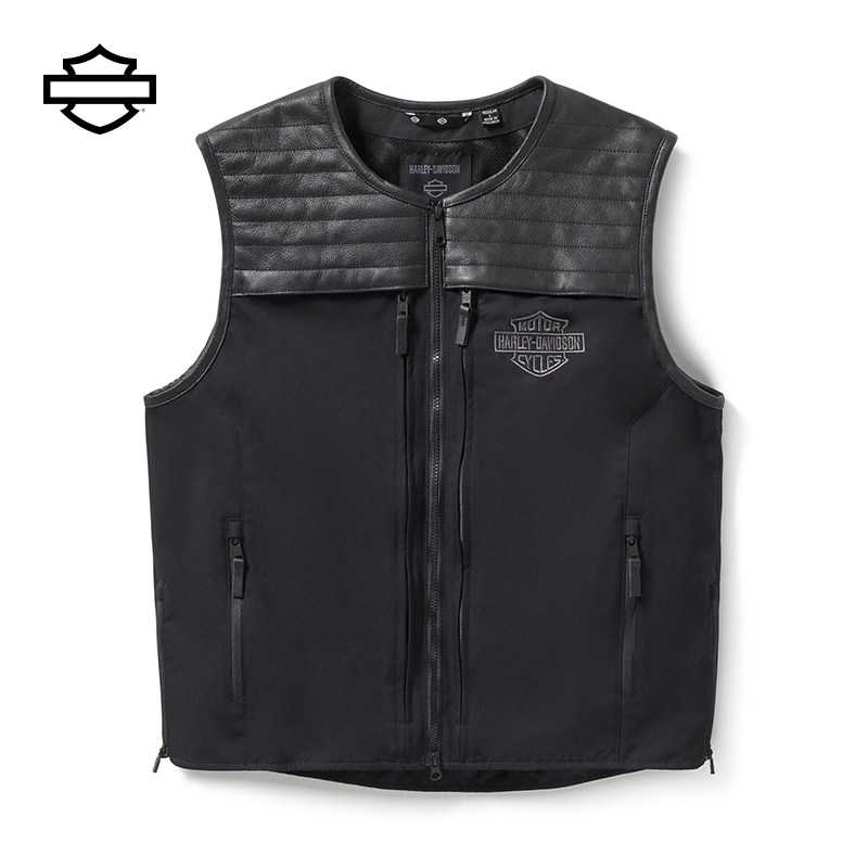哈雷戴维森 男士皮质背心长途耐穿骑行服透气舒适马甲