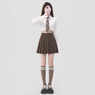 百褶裙女西装 卡其色气质短裙jk学院风小个子春夏季 高腰a字半身裙