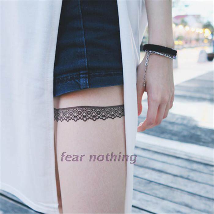 原创性感腿环蕾丝手腕大腿清新仿真纹身贴防水女持久黑色花边贴纸