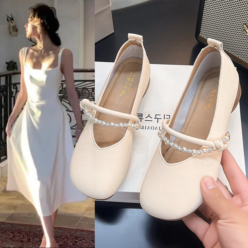 品牌法式单鞋女2025新款软底不累脚夏季珍珠粗跟晚晚鞋玛丽珍鞋小