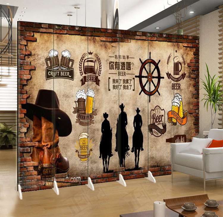 欧式移动折屏风隔断客厅复古啤酒酒吧致青春卧室咖啡餐厅饭店装饰