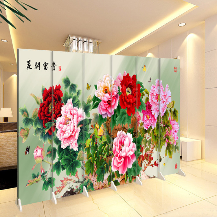 花开富贵折叠移动屏风隔断客厅时尚玄关门办公室入户家用酒店装饰