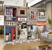 屏风隔断饭店火锅烧烤布艺双面移动厨房酒店包间餐厅复古折叠折屏