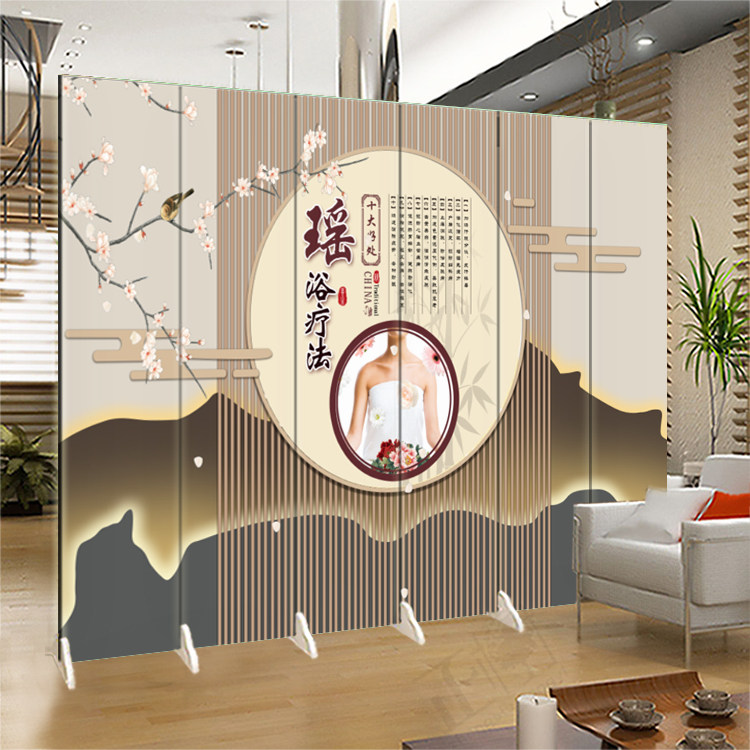 瑶浴推拿中医养生折叠移动屏风隔断客厅时尚玄关门双面装饰美容院