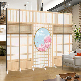 日式窗格樱花折叠布艺屏风隔断客厅时尚玄关卧室美容养生美食餐馆