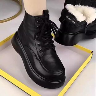 康莉品牌断码软皮马丁靴女新款加绒加厚雪地靴皮毛一体厚底棉