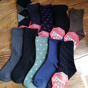 出清 小瑕疵女袜外贸日单春夏复古女袜条纹女中筒袜子 NO退NO换